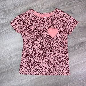 Girls Pink Leopard Print Short Sleeve Shirt